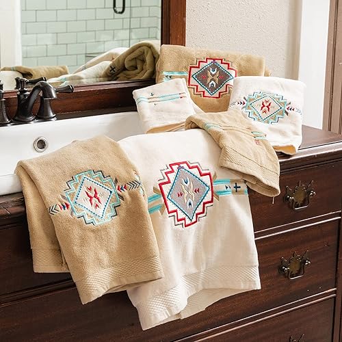 Miniatura 3 de Paseo Road by HiEnd Accents - Toallas Spirit Valley Western, juego de 3 toallas de baño color crema con patrón geométrico, toallas de algodón