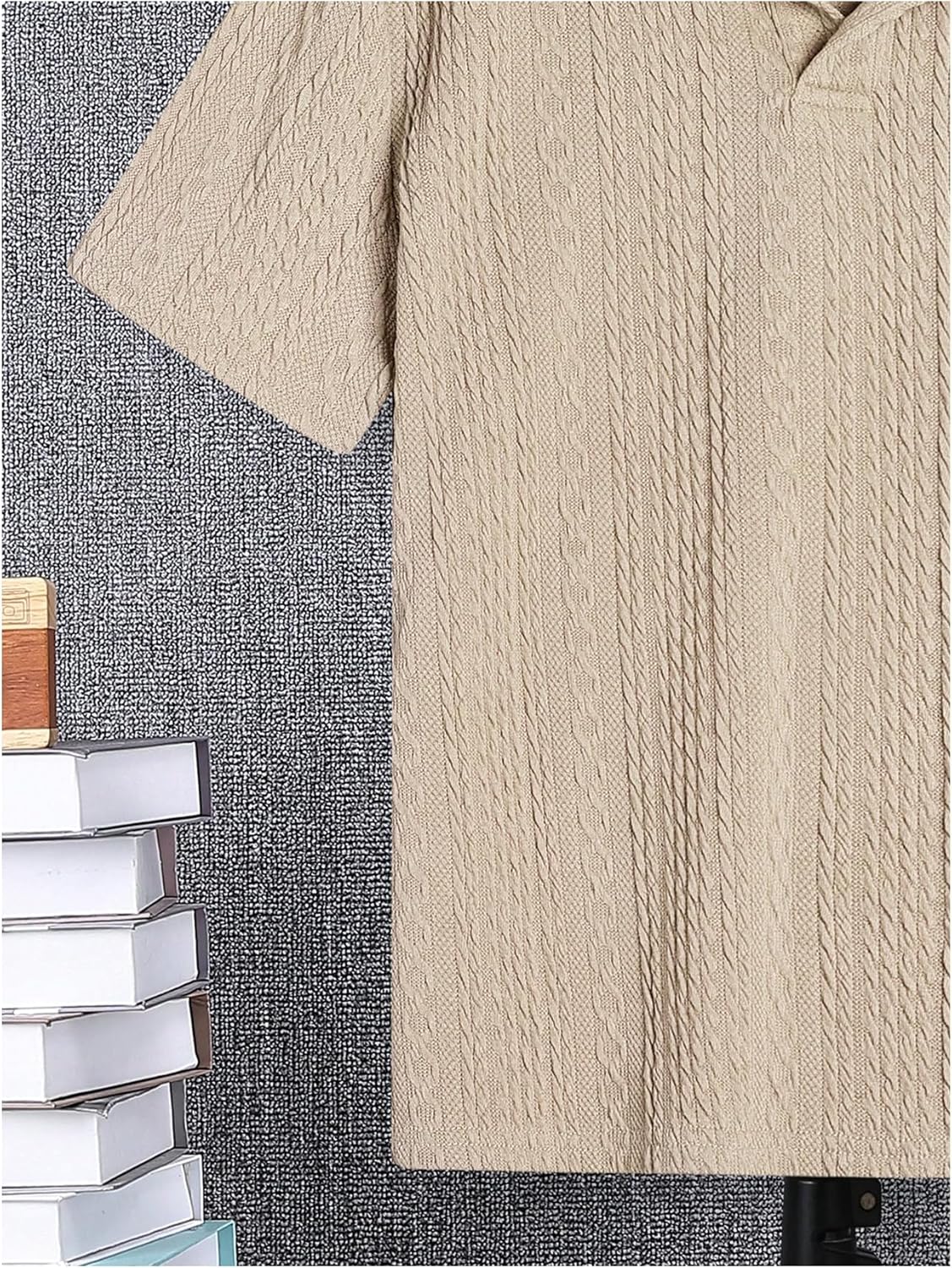 Verdusa Boys Button Down Shirt Tops Short Sleeve Collar Textured Tee Shirts - Image 5