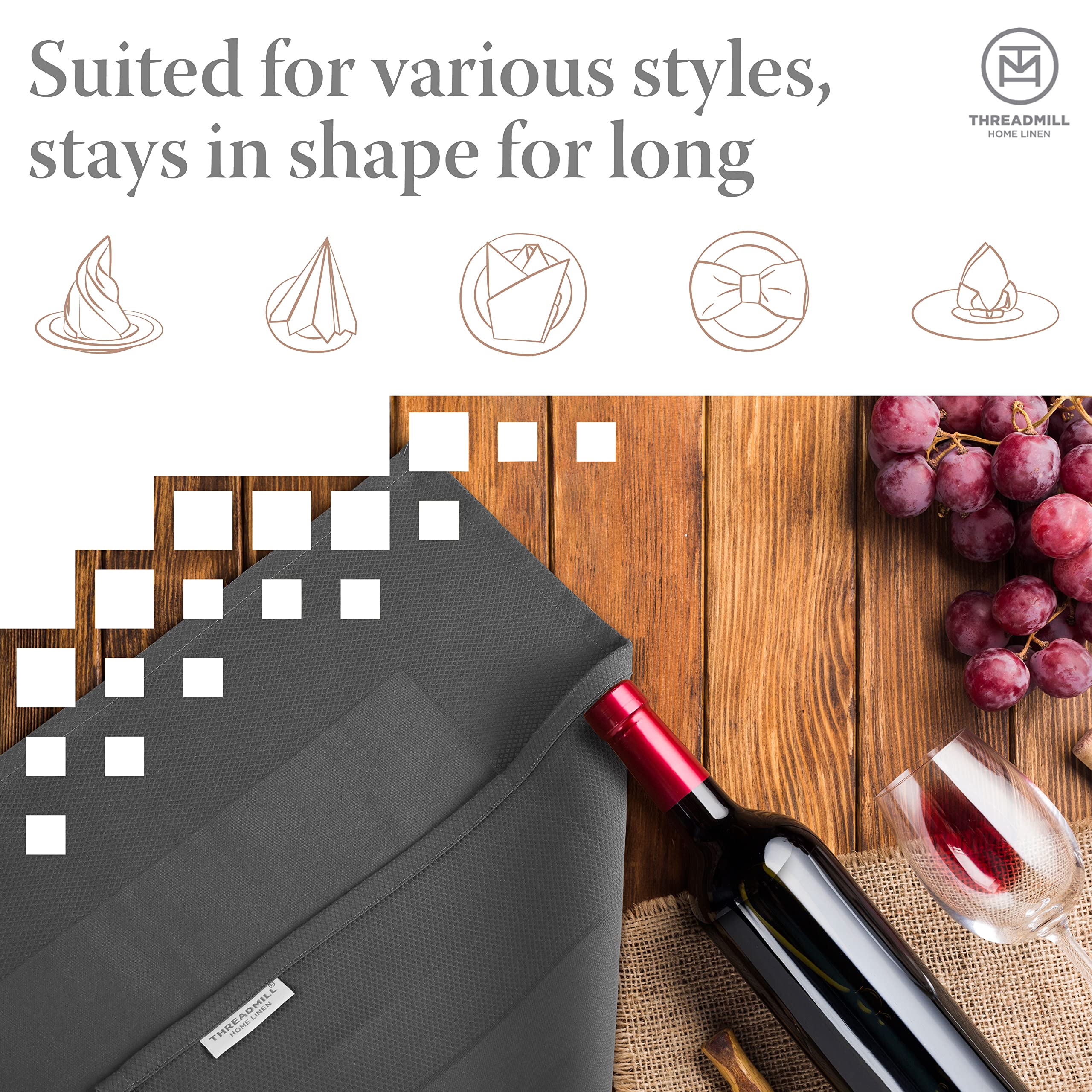 Threadmill Set di 12 tovaglioli in tessuto grigio scuro, in cotone, riutilizzabili, 50 x 50 cm, tovaglioli jacquard, lavabili, tovaglioli da pranzo, perfetti per matrimoni, feste, cocktail, autunno