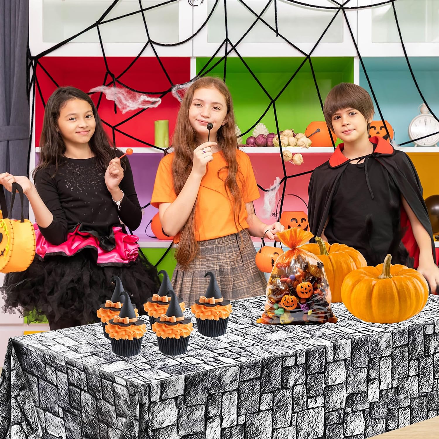 LOTADILO Stone Wall Tablecloths Medieval Castle Dungeon Pirate Knight Themed Party Decorations 54" x 108" Halloween Plastic Tablecovers for Home Indoor Outdoor Birthday Party Supplies 4 Pack
