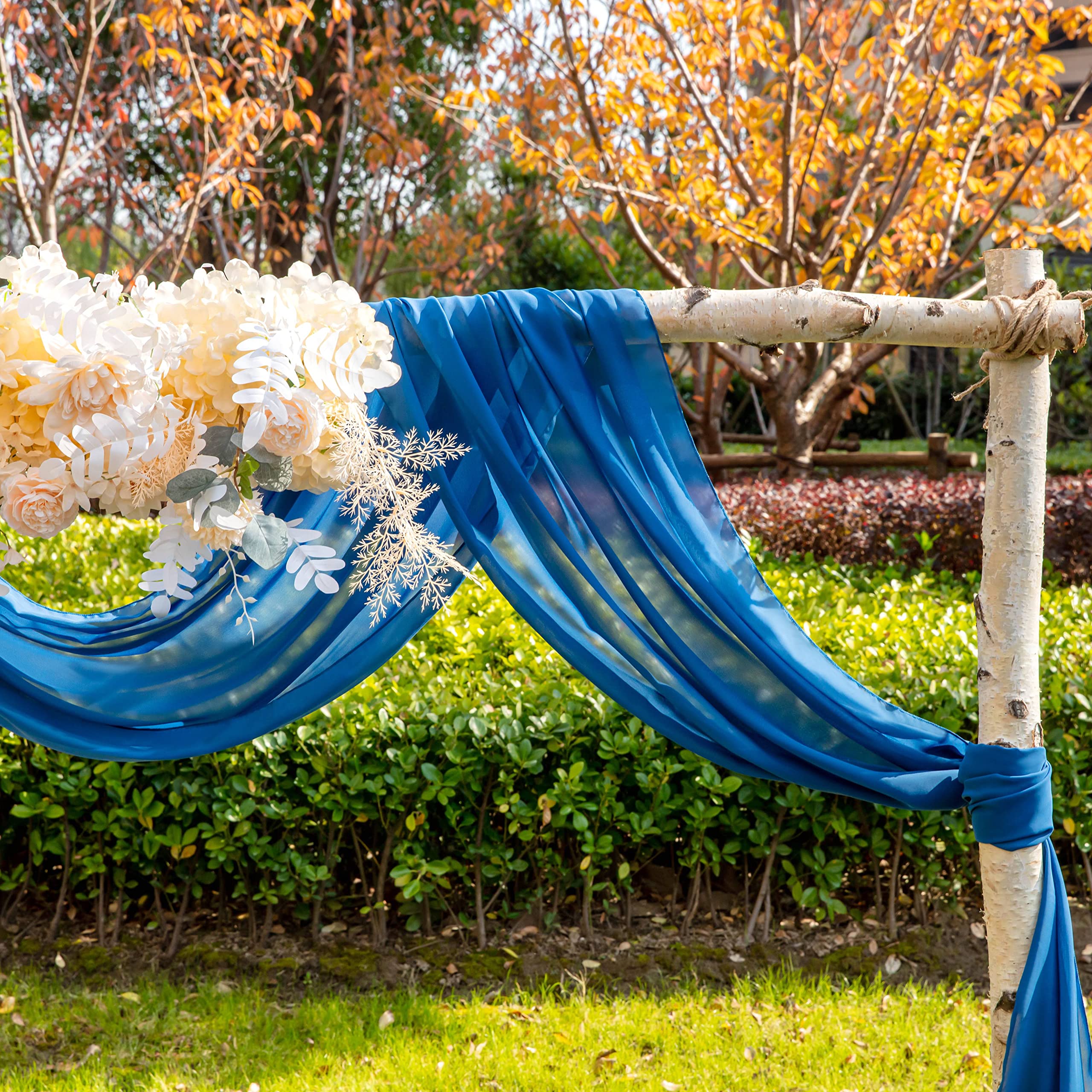 EBETA Tenda per matrimonio, decorazione a mano libera, per arco di nozze e uva a baldacchino, tenda per finestre, Mantovane in tessuto chiffon (Blu denim, 145 x 600 cm)