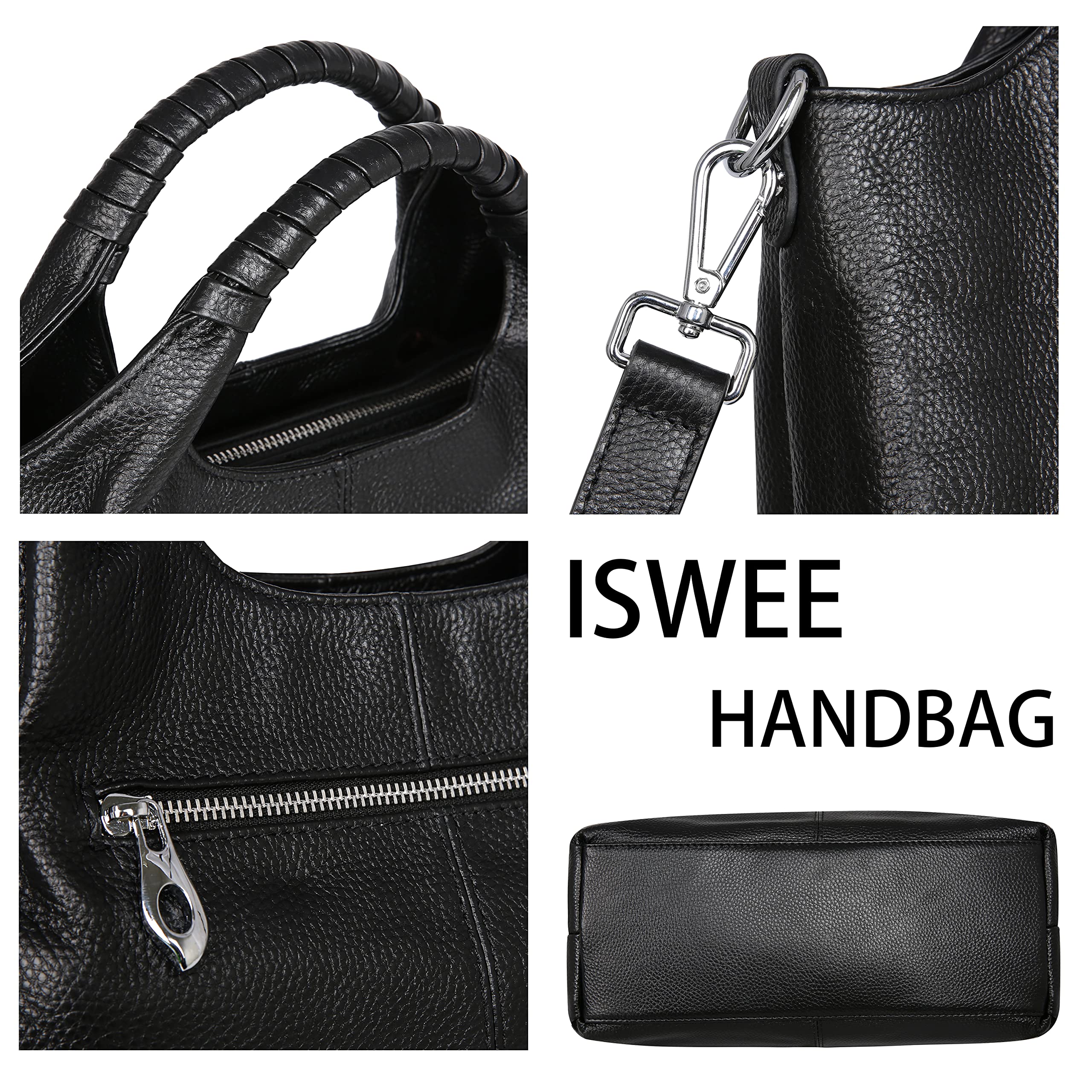 Iswee - Bolso bandolera de piel auténtica con asa superior para mujer