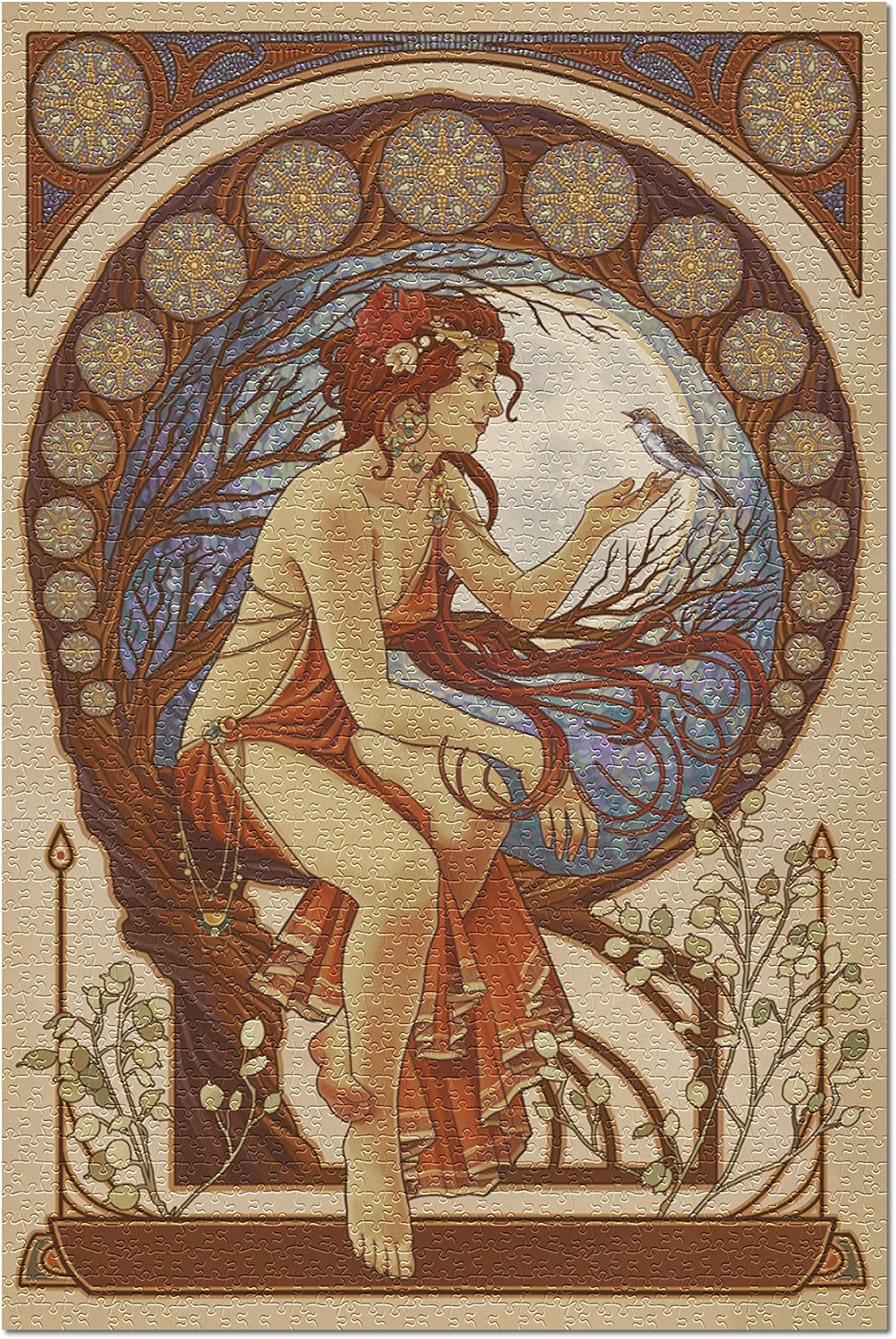 Woman and Bird, Art Nouveau (1000 Piece Puzzle, Challenging Jigsaw Puzzle for Adults, Made in USA)