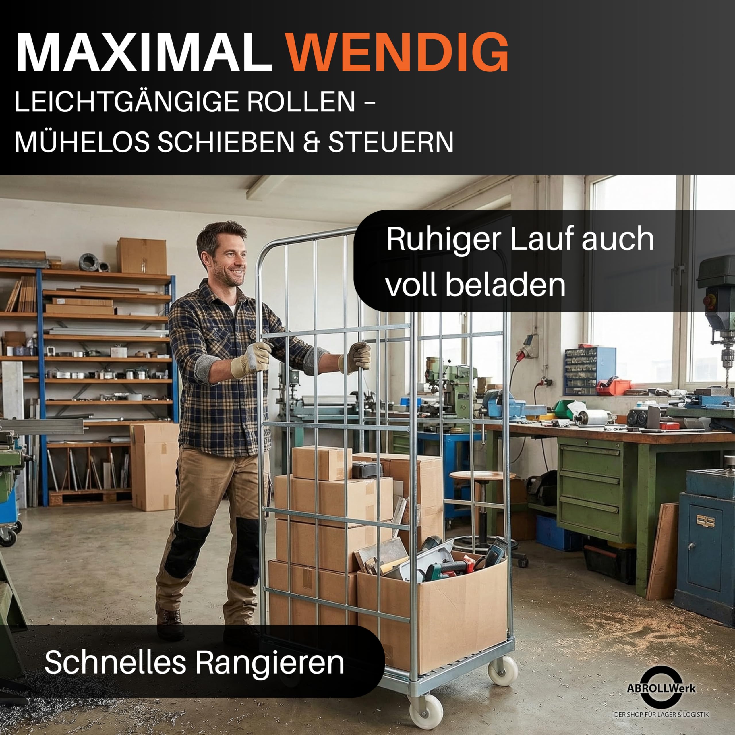 Stahlrollbehälter 1460 – 2-seitiger Gitterwagen mit 500 kg Traglast – Maße 710 x 800 x 1640 mm – Cr3-verzinkter Transportwagen für Lager, Logistik & Einzelhandel – Robuster Rollwagen