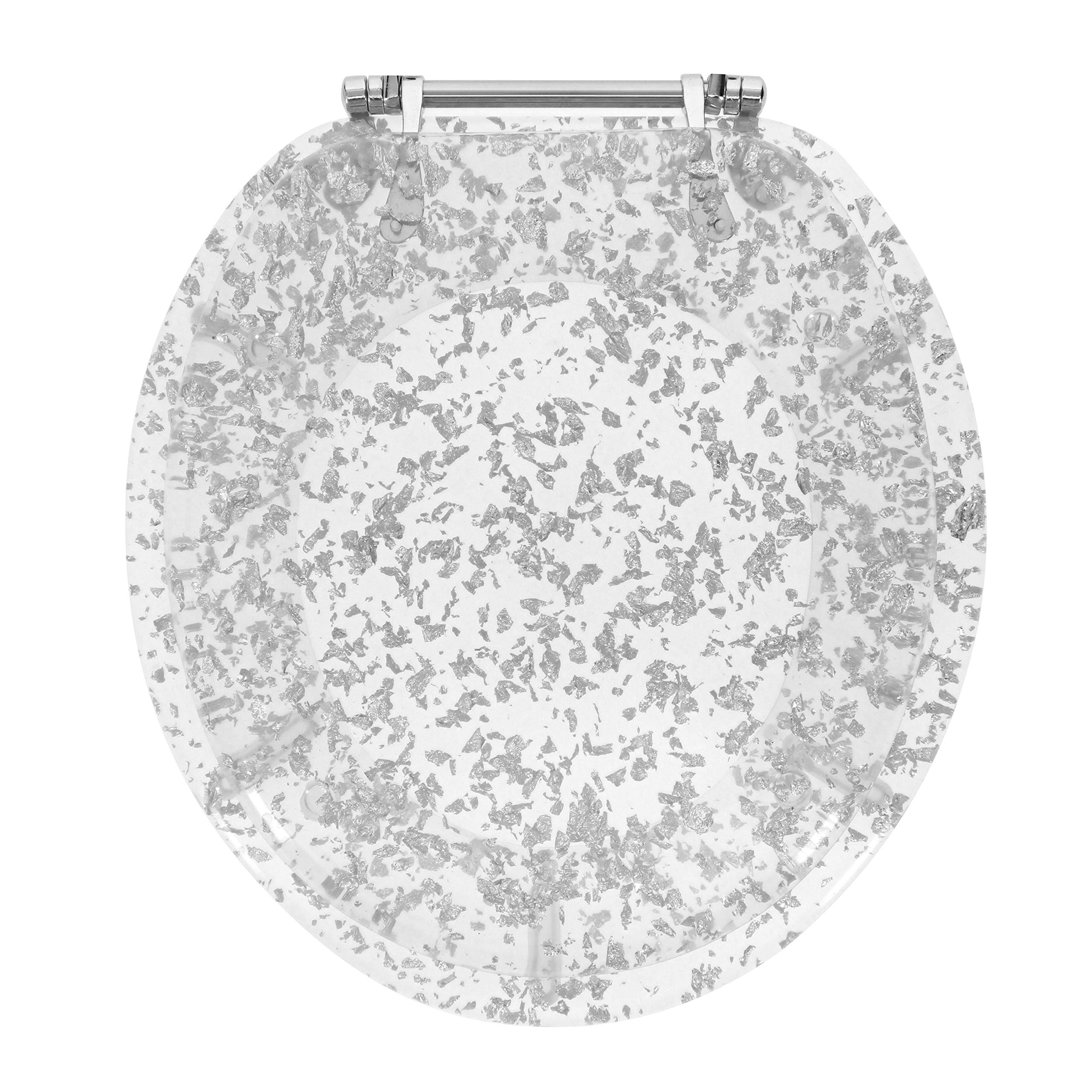 Ginsey Standard Resin Toilet Seat with Chrome Hinges, Silver Foil Buy