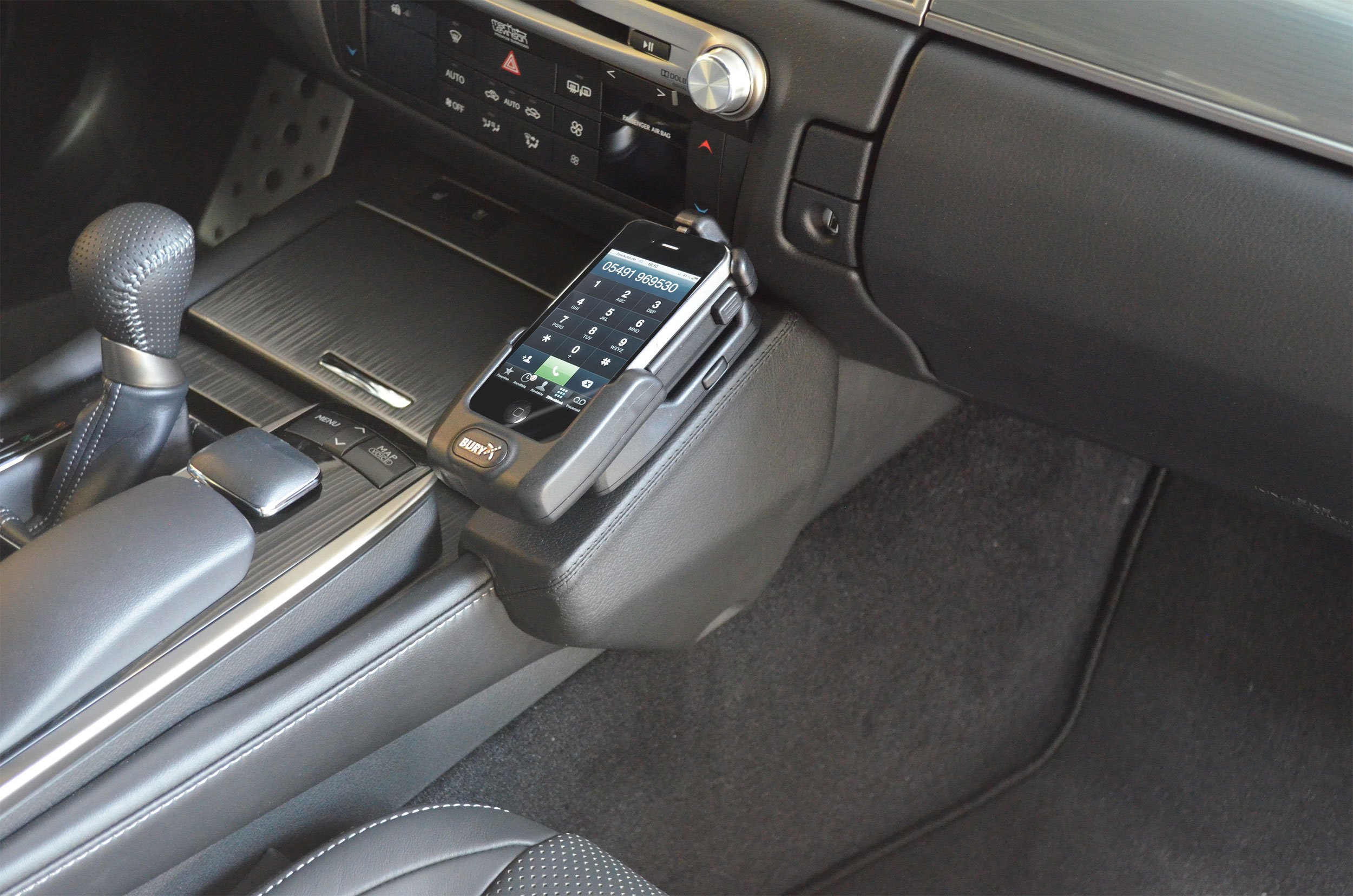 KUDA 083735 Teléfono Consola de Piel sintética Negro para Lexus GS (grl1/gwl1) a Partir de 2012