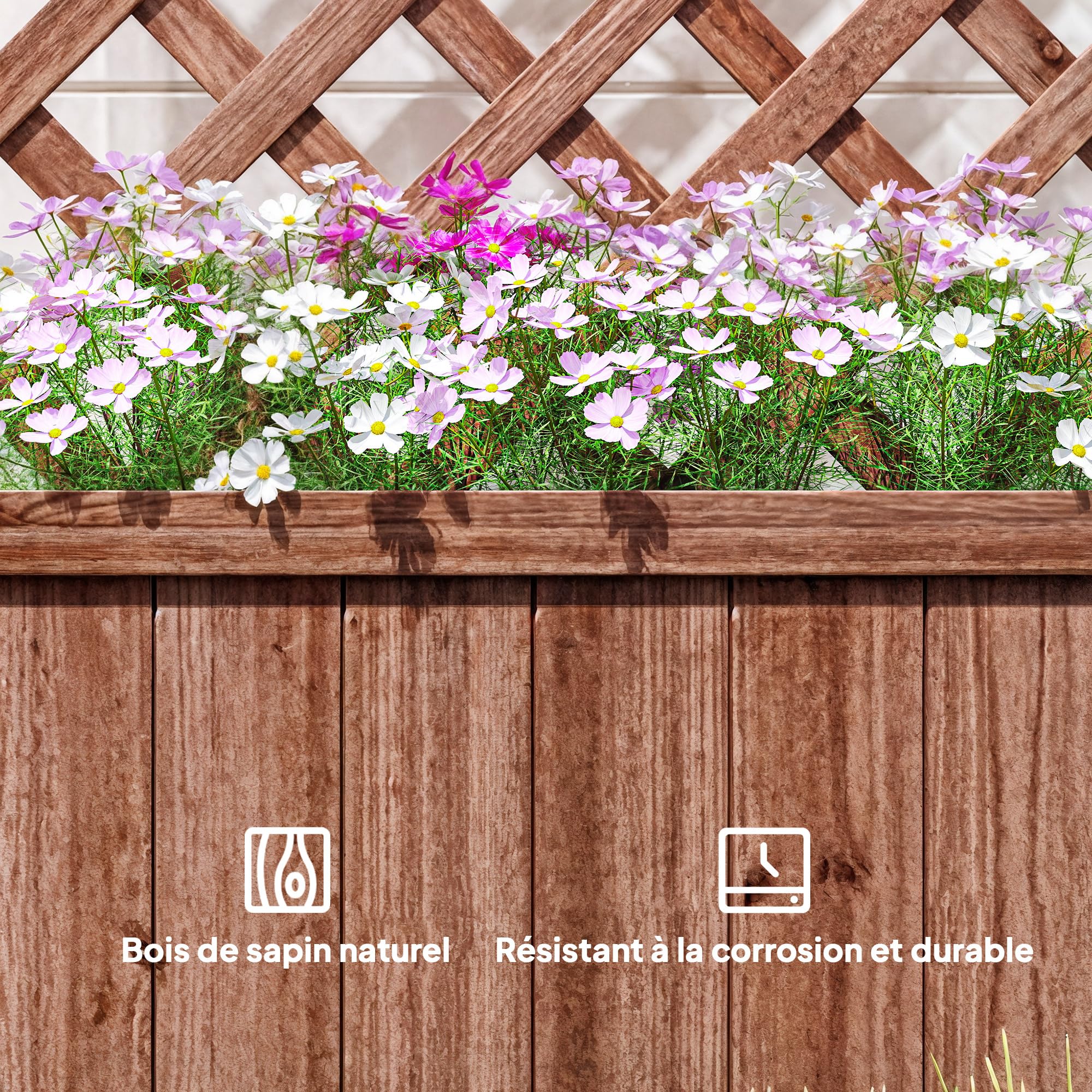 Outsunny Jardinière d'Extérieur avec Épaulière à Grille pour Plantes Grimpantes et Vase, Jardinière en Bois de Sapin Durable, 72,5 x 31,5 x 149,5 cm, Orange