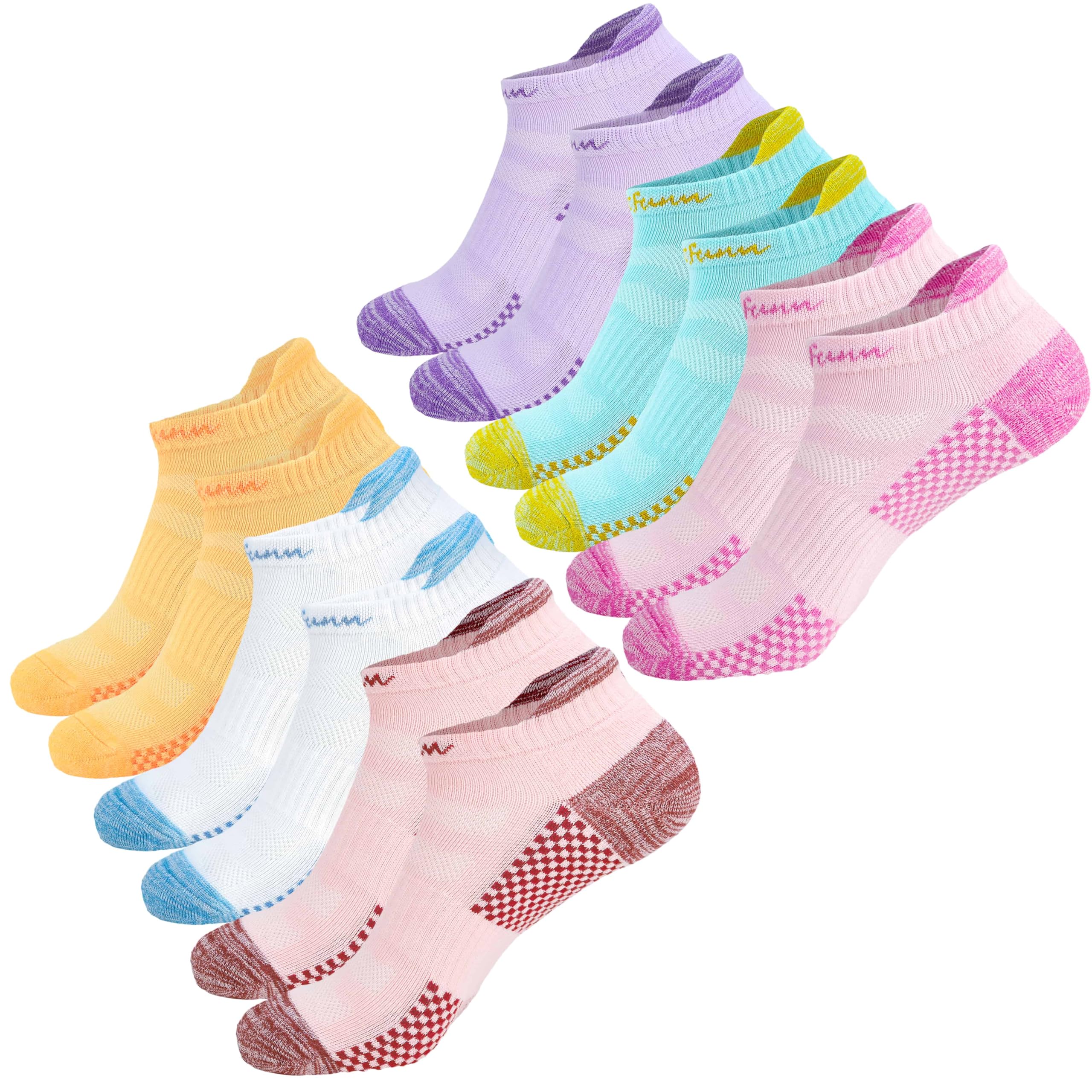Fasefunn Sneaker Socken Damen Bunt Baumwolle Sportsocken Kurz Gepolsterte Laufsocken Sockens 6 Paar