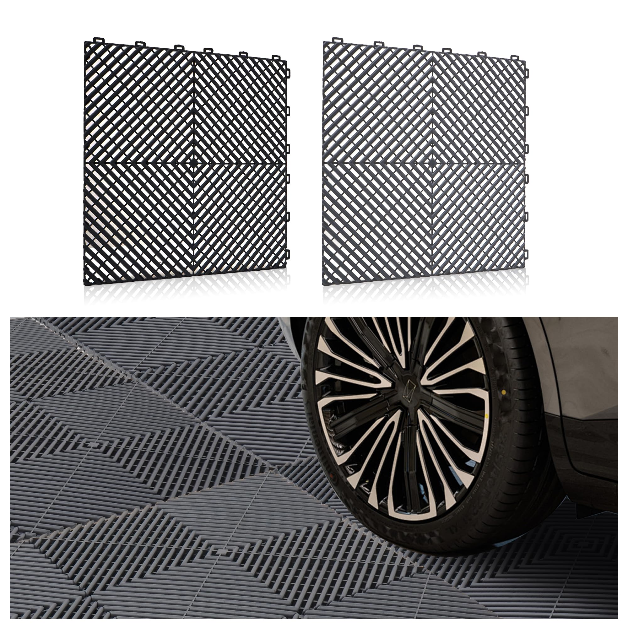 uyoyous 20 pièces de Sol de Garage en PVC 40x40cm Sol de Garage imbriqué (3.2m²),Tapis de Sol de Garage, Tapis d'atelier,Tapis de Drainage de Garage pour Garage,extérieur,Piscine intérieure (Gris)