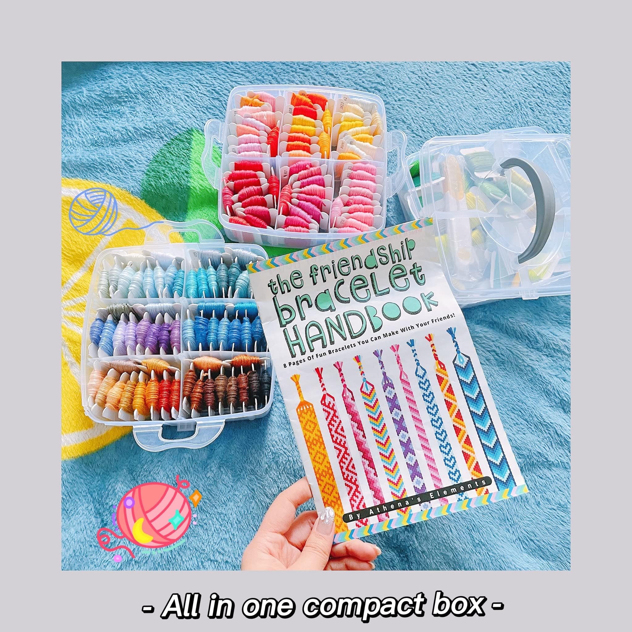 Athena's Elements Stickgarn-Set – 150 Farben Stickgarn mit Kreuzstich, Nähgarn-Werkzeuge, 3-stöckiger transparenter Organizer und Armbandherstellungsanleitung