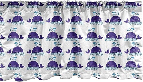 Miniatura 4 de Lunarable Cenefa de ventana abstracta contemporánea, líneas irregulares monocromáticas y nodos patrón curvilíneo, cenefa de cortina para decoración