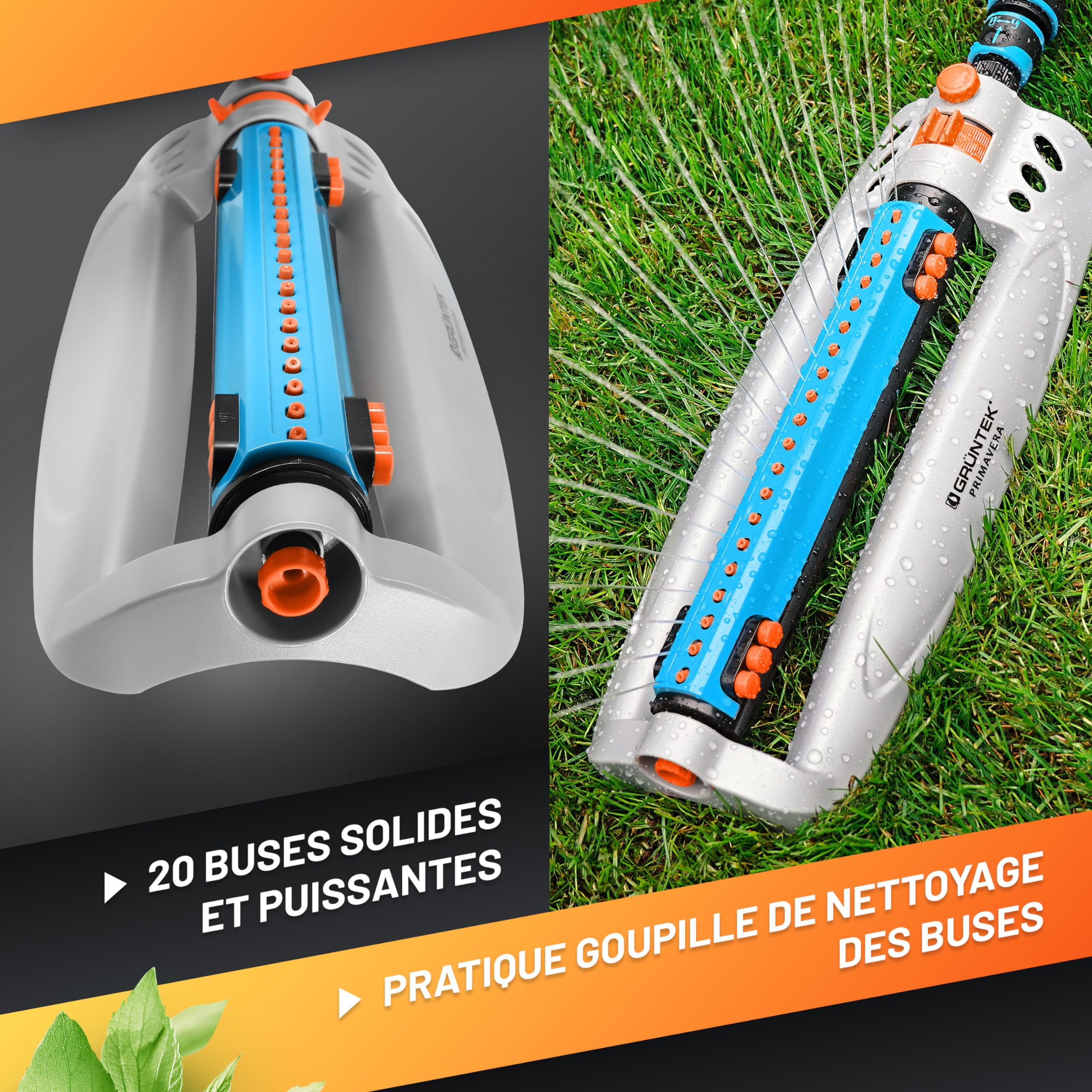 GRÜNTEK Arroseur Oscillant Automatique Asperseur Arrosage Jardin Pelouse Grandes Surfaces. Ampleur Jet 18 M