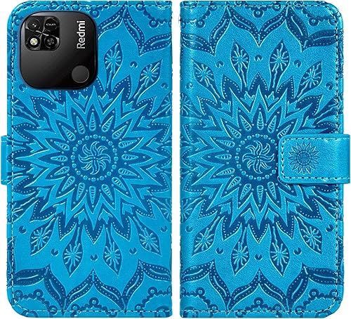 Miniatura 4 de Asuwish Funda de teléfono para Xiaomi Redmi 10A9C con protector de pantalla de vidrio templado de piel de girasol, funda delgada con tapa abatible,