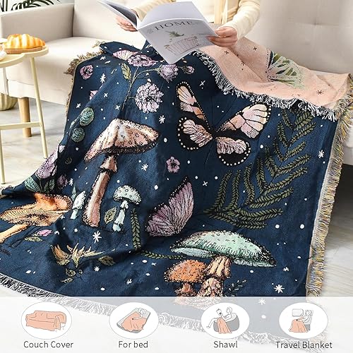 Miniatura 4 de Manta bohemia reversible de algodón bohemio tapiz hippie decoración de habitación doble cara (hongo 50 x 60 pulgadas)