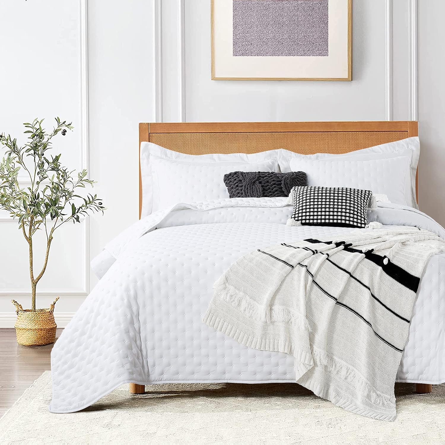 ROARINGWILD White Queen Size Quilt Bedding Sets with Pillow