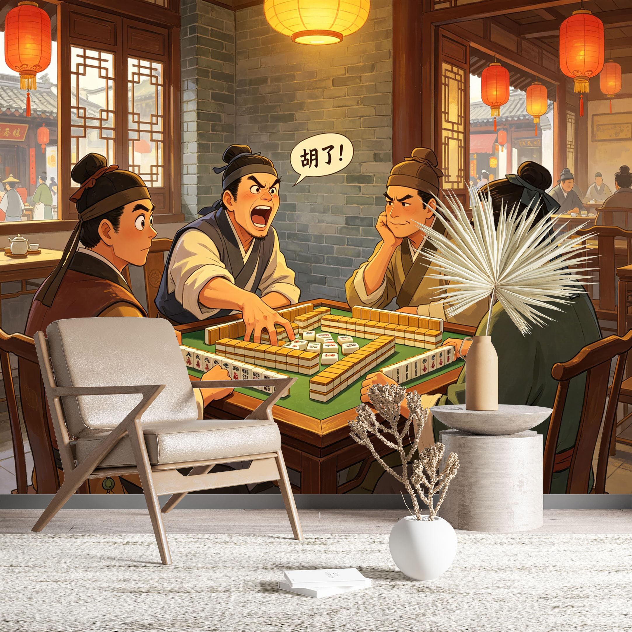 Custom Size Wall Murals Traditional Mahjong Game Scene Wall Murals Game Wallpaper Full Wall Self-Adhesive Removable Wallpaper for Living Room Home Decor