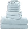 Cosy Family Microfiber 8-Piece Towel Set, 2 Bath Towels, 2 Hand Towels, and 4 Wash Cloths, Ultra Soft Highly Absorbent Towels for Bathroom, Gym, Hotel, Beach and Spa Light Teal