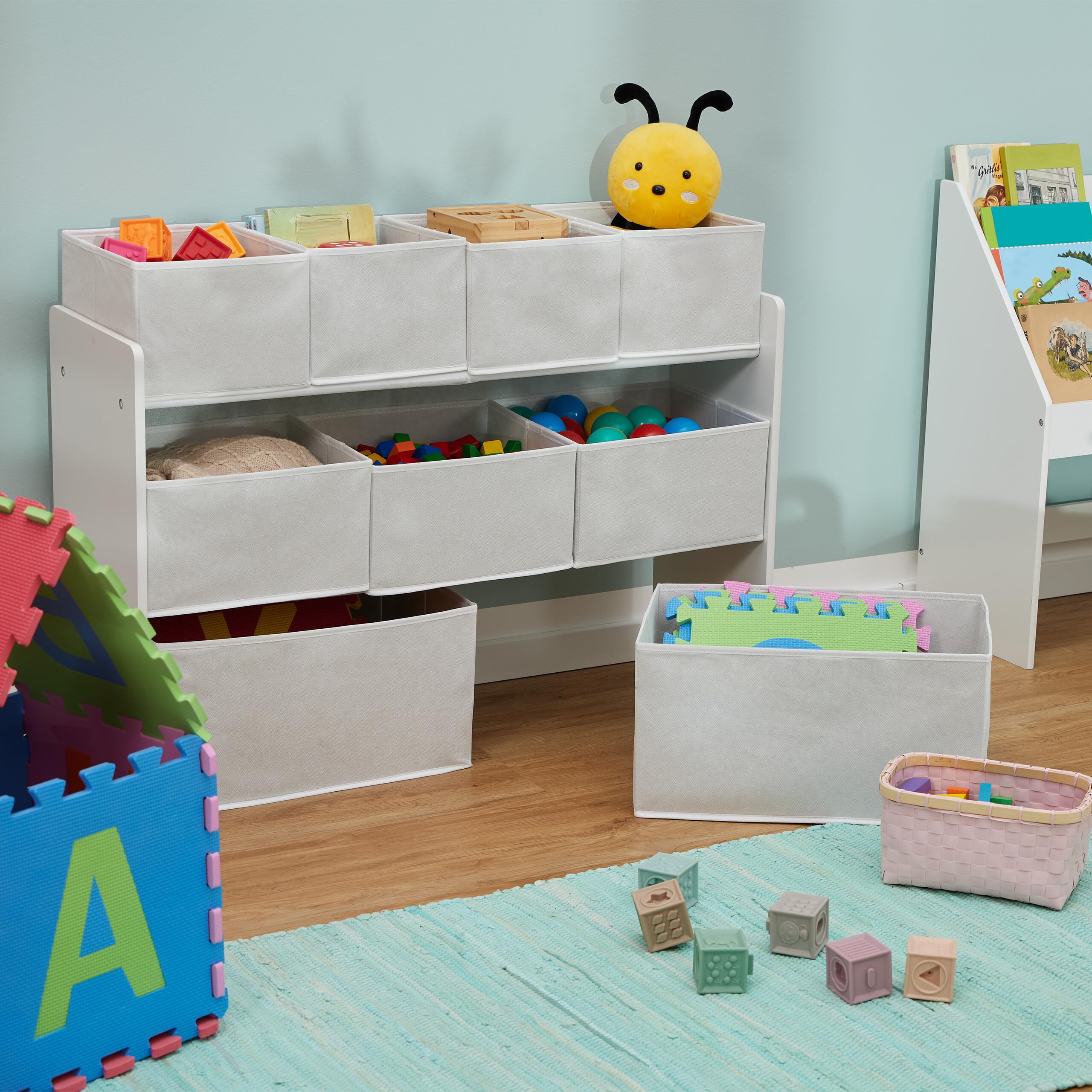 Relaxdays Rangement pour la Chambre de Votre Enfant, Unisexe, 9 Cases Pratiques, H x L x P : 60 x 92 x 30 cm, Blanc