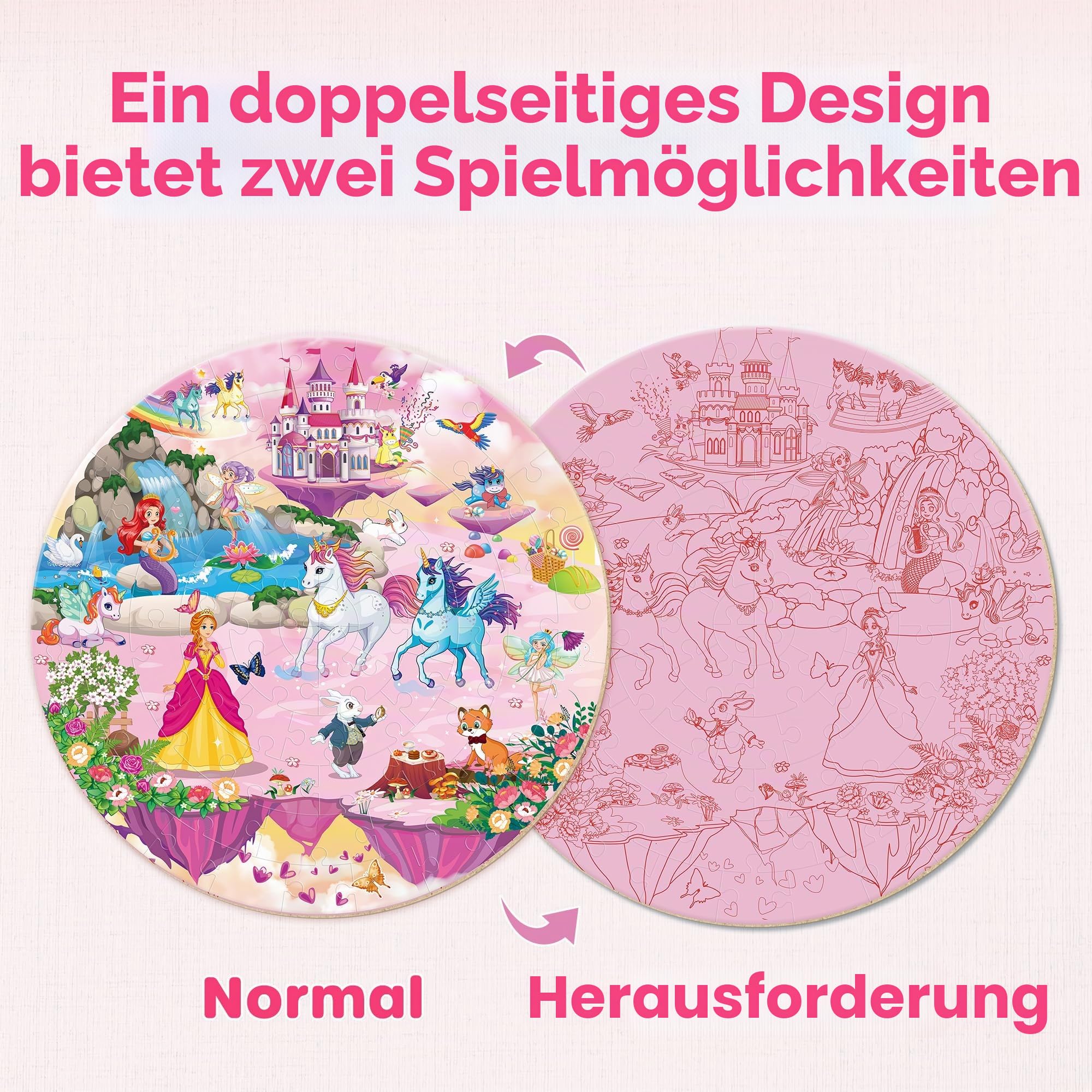 SYNARRY Große Einhorn Prinzessin Boden Puzzle für Kinder ab 3 4 5 6 7 8 Jahren, 70 Teile Kinderpuzzle Einhorn Holz, Lernspielzeug Spiele Geschenk für Jungen Mädchen