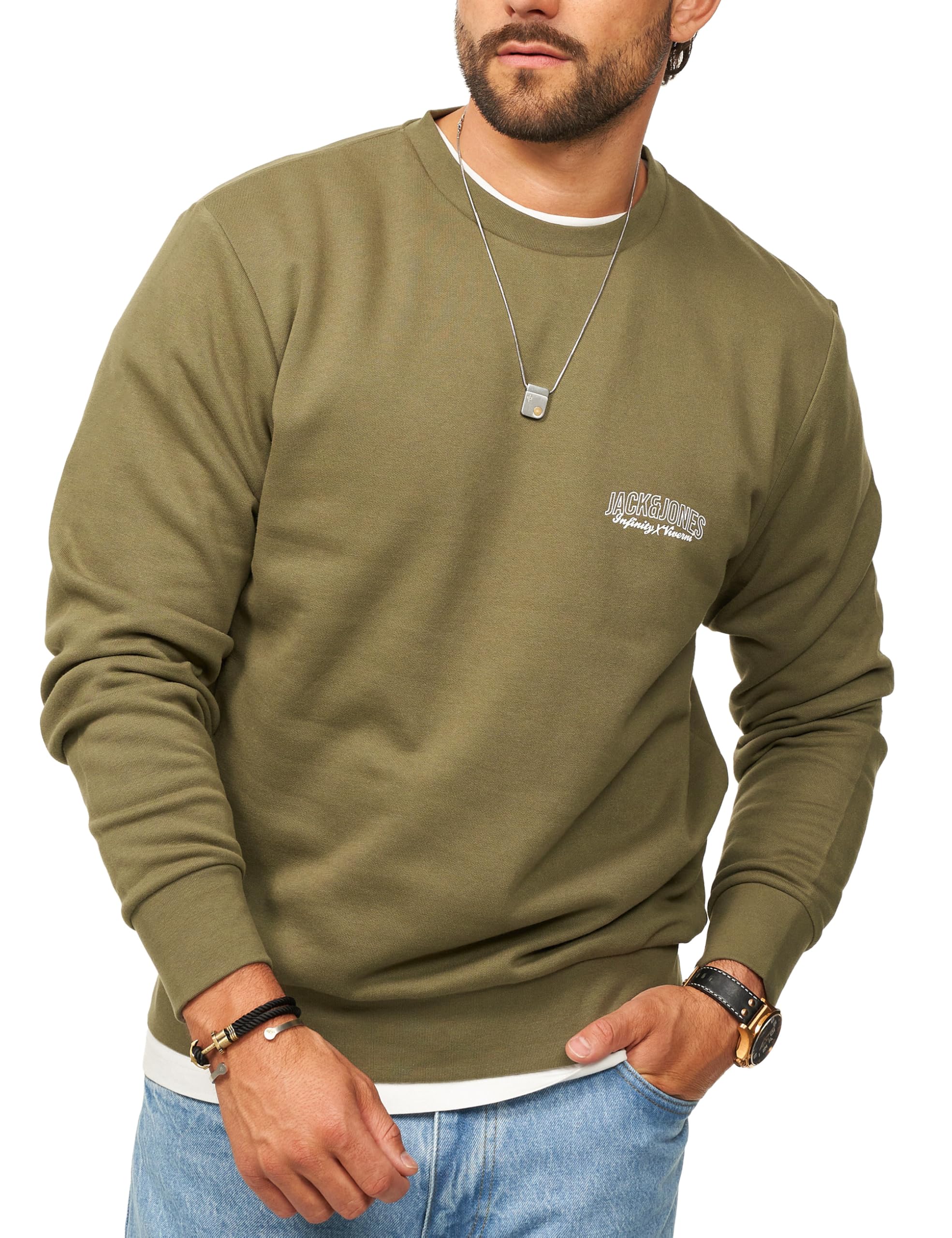 JACK & JONES Herren Sweatshirt mit Rundhals Crewneck Pullover Sweater für Männer im Regular-Fit