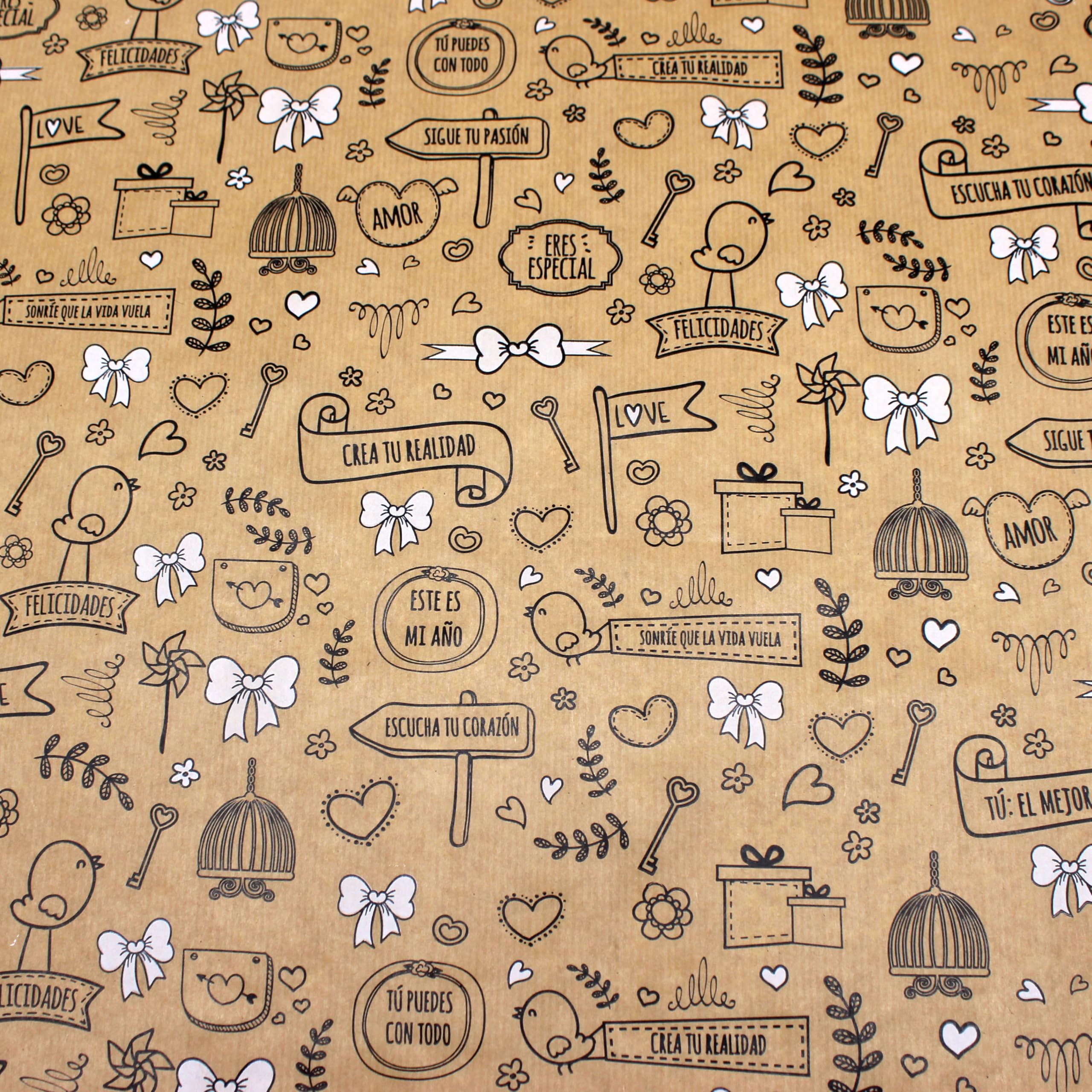 Papel de regalo kraft en rollo de 62CM x 25M con diseño de pollitos. Ideal para: Comercios, envolver regalos, aniversarios, cumpleaños y Navidad. (POLLITOS)