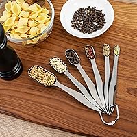 Vista 5 de Juego de 6 cucharas medidoras de acero inoxidable 18/8 precisas, resistente con buen mango, con conector de anillo, color gris oscuro