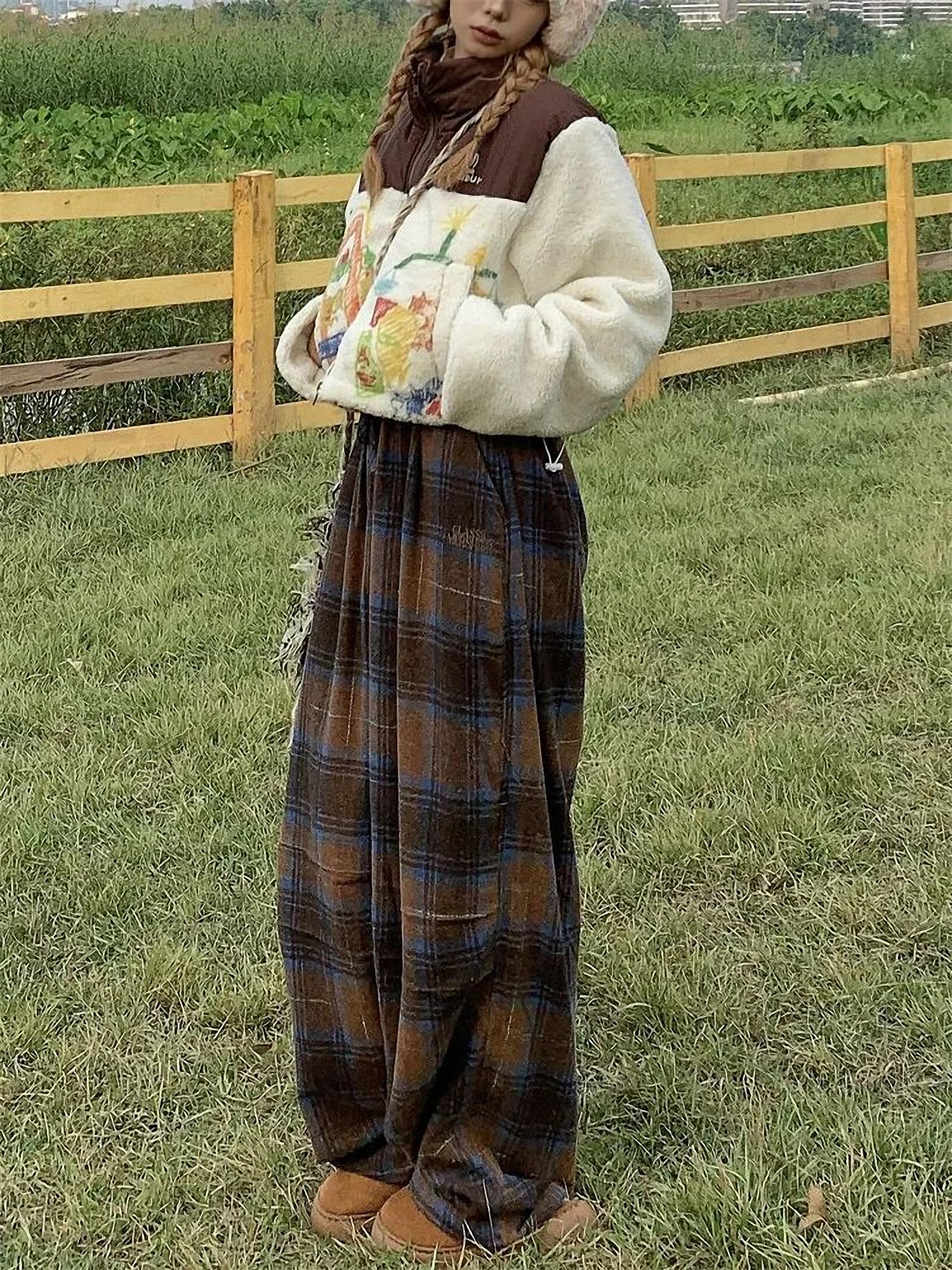 Amazon.com: Dawery Y2K Vintage Brown Plaid Pants Women Harajuku 