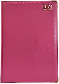 G4 2024 Pink A5 Week to View Diary Hardback Cover 70GSM Paper for Business Office & Home