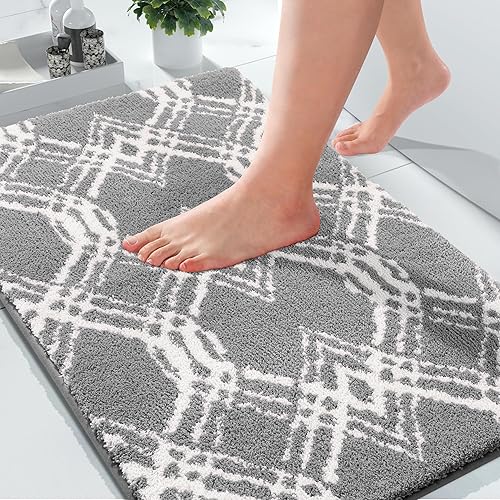 Yimobra Tapetes de baño de lujo, 24 x 17 pulgadas, tapete de baño de felpa suave y gruesa, antideslizante, absorbente de agua, lavable a máquina,