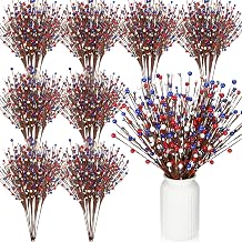 Cindeer 10 Pcs 4th of July Floral Picks Red White and Blue Centerpieces Decor Patriotic Artificial Berry Stem Craft Picks Independence Day Berry Stem Spray Fruit Floral Bunch for Home Table Office