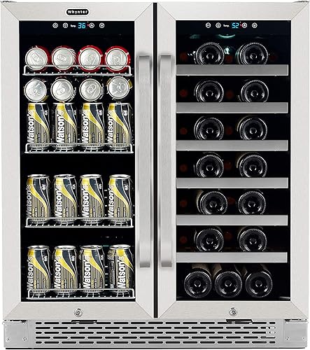 Whynter BWB-3388FDS - Refrigerador de vino con puerta francesa integrada de 30 pulgadas botella de 33 botellas tamaño único acero inoxidable