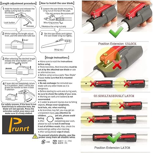 Miniatura 8 de Podadora de árboles extensible de 5.4 a 14.8 pies, 4 secciones, cortadoras telescópicas de corte y sujeción, sierras de poste, tijeras de podar de