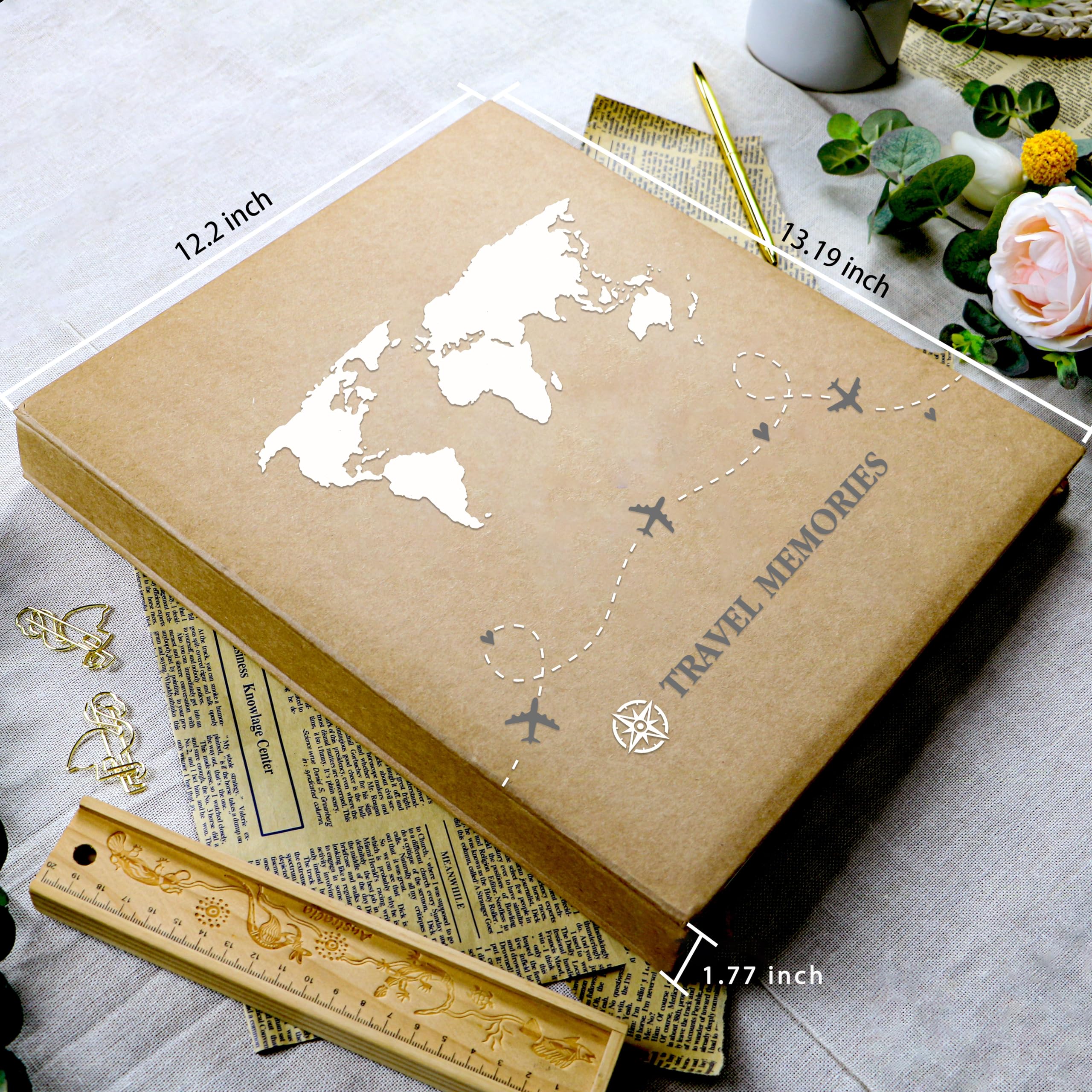 Holoary - Album fotografico 10 x 15 cm, 600 foto, 5 foto per pagina, copertina in carta kraft, design da viaggio, mappa del mondo, avventura, vacanze, viaggi