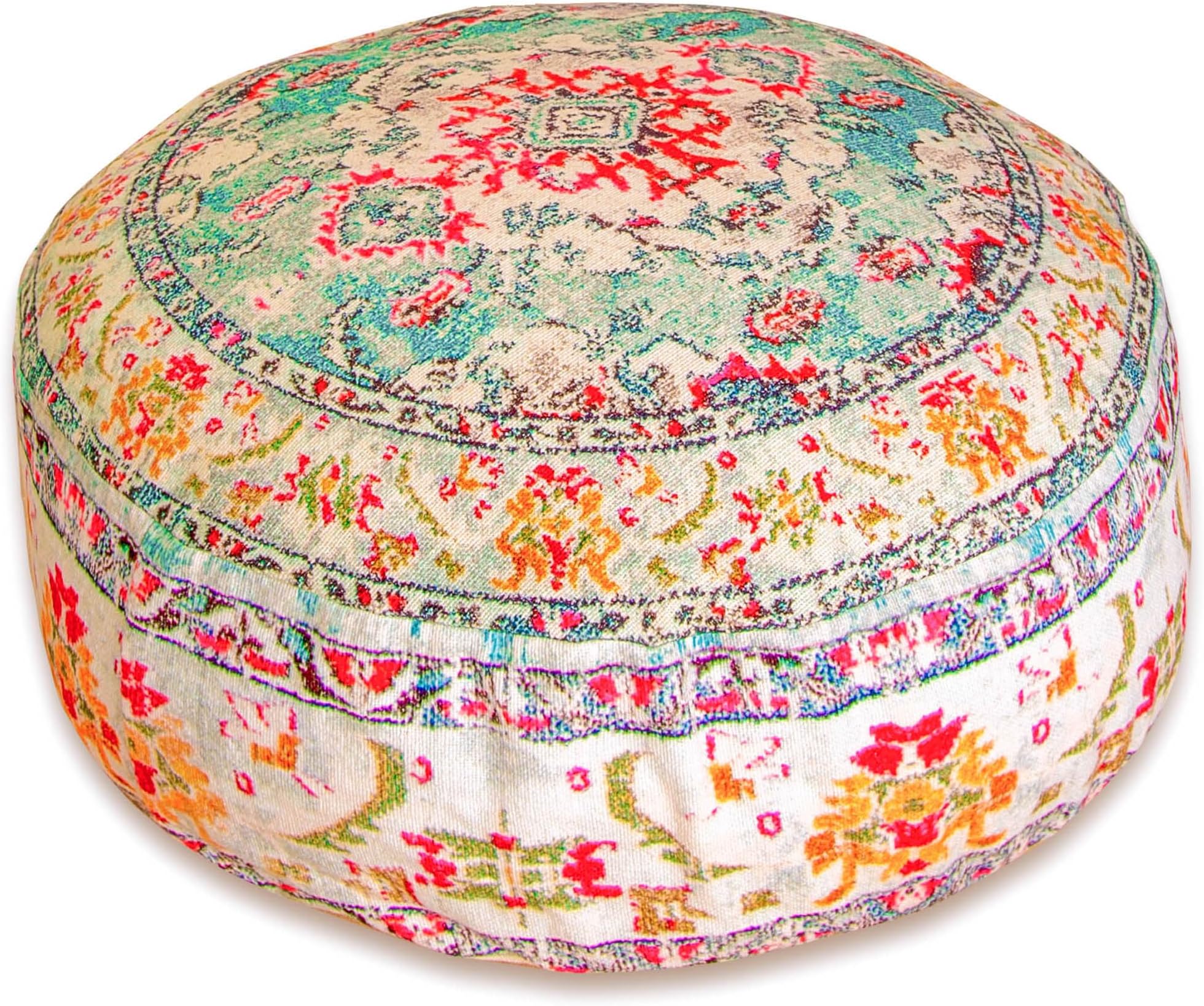 Mandala Life ART Large Floor Pillow Cover Yellow Round Pouf Ottoman Indian Floor Cushion Boho Chic Perfect Vintage Cushion for Living Room, Bedroom, Nursary or Children Room Cotton 24x8 Unstuffed