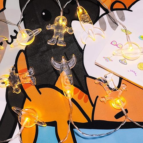 Miniatura 7 de AceList - Cadena de luces LED para habitación infantil, 1020 LED, colgantes de astronautas, naves, cohetes luces para fiesta, luces decorativas para