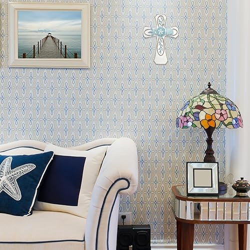 Vista 6 de AMAJY Cruz de pared espiritual náutica costera con diseño de estrellas de mar, coral y concha de mar, decoración de casa de playa, arte de pared