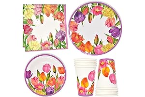 196 Pcs Tulip Floral Party Supplies Set Paper Plate Cup Napkin for...
