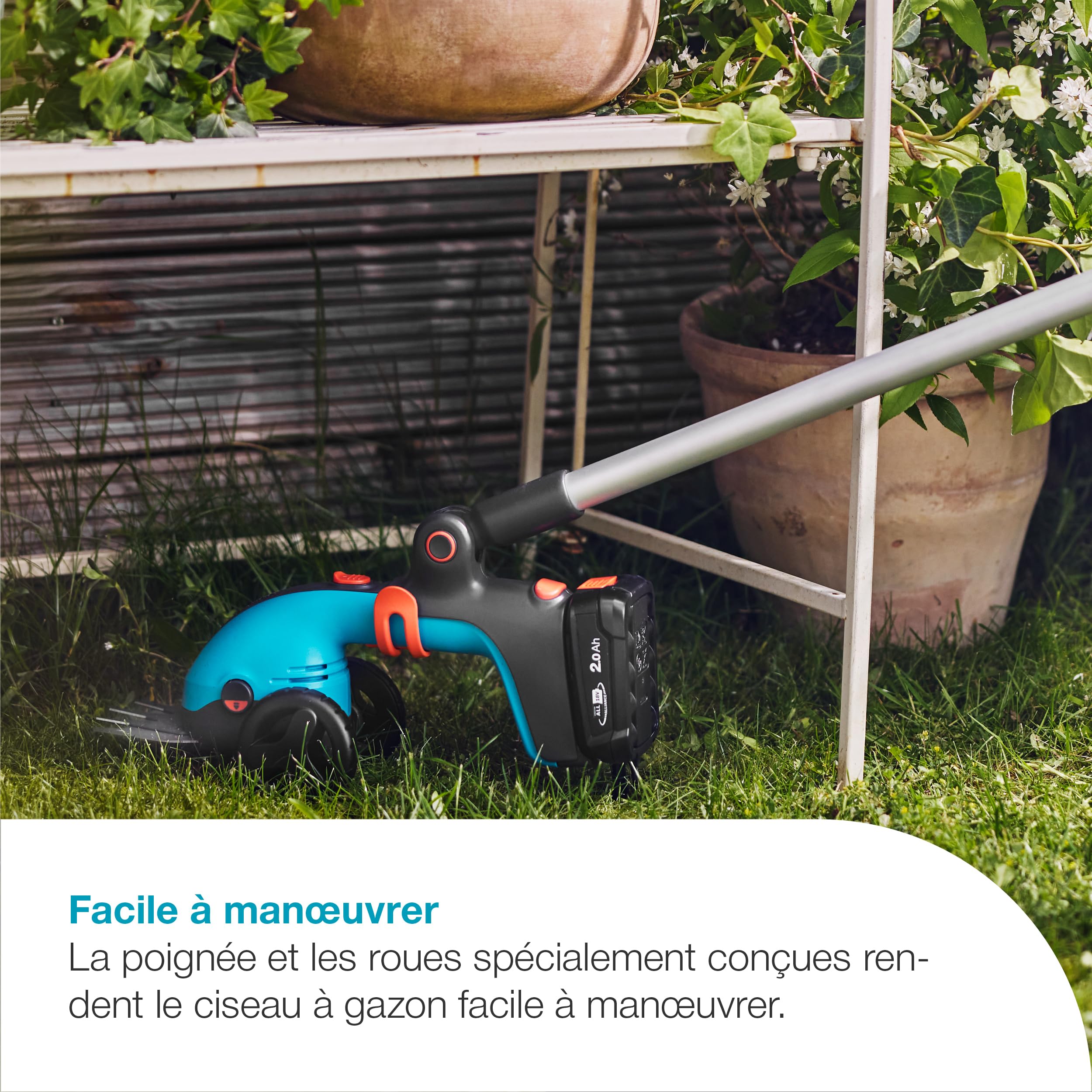 GARDENA Kit de cisaille à gazon PowerCut 18V solo Cisaille à gazon : Léger et ergonomique, Alimenté par batterie et sans fil, Lames de haute qualité, Maniabilité facile, Facile à monter (14752-55)