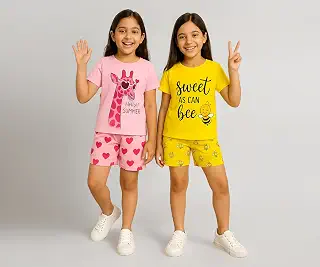 Kuchipoo Girls Regular Fit Cotton T-Shirts and Shorts Set