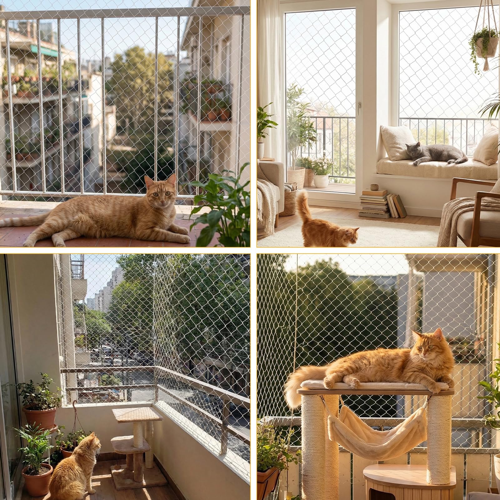 Rete per Gatti, Balcone, Senza Forare, 10 x 3 m, Rete Trasparente per Gatti, Protezione per Uccelli, con Corda Fissa e Accessori, per Balconi, Scale, Terrazze e Finestre (Bianco)