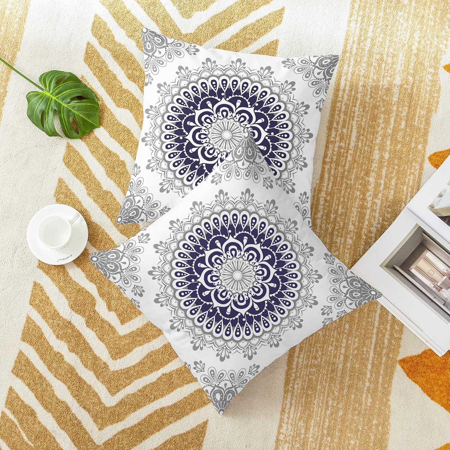 CaliTime Decorative Couch Throw Pillow Covers 20 X 20 Inch Navy Blue Grey image 3