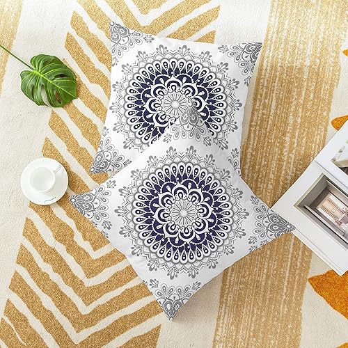 Miniatura 3 de CaliTime Juego de 2 fundas de almohada de forro polar, diseño de mandala, dalia, medallón floral, brújula, para sofá, cama, decoración de casa