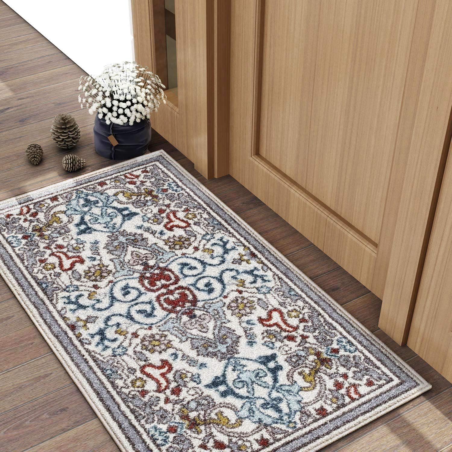 KSANA Soft Runner Rug, 2'2" x 4' Area Rug, Luxury Carpets for Living Room, Bedroom and Hallway (Cool Gray/Moroccan Blue)