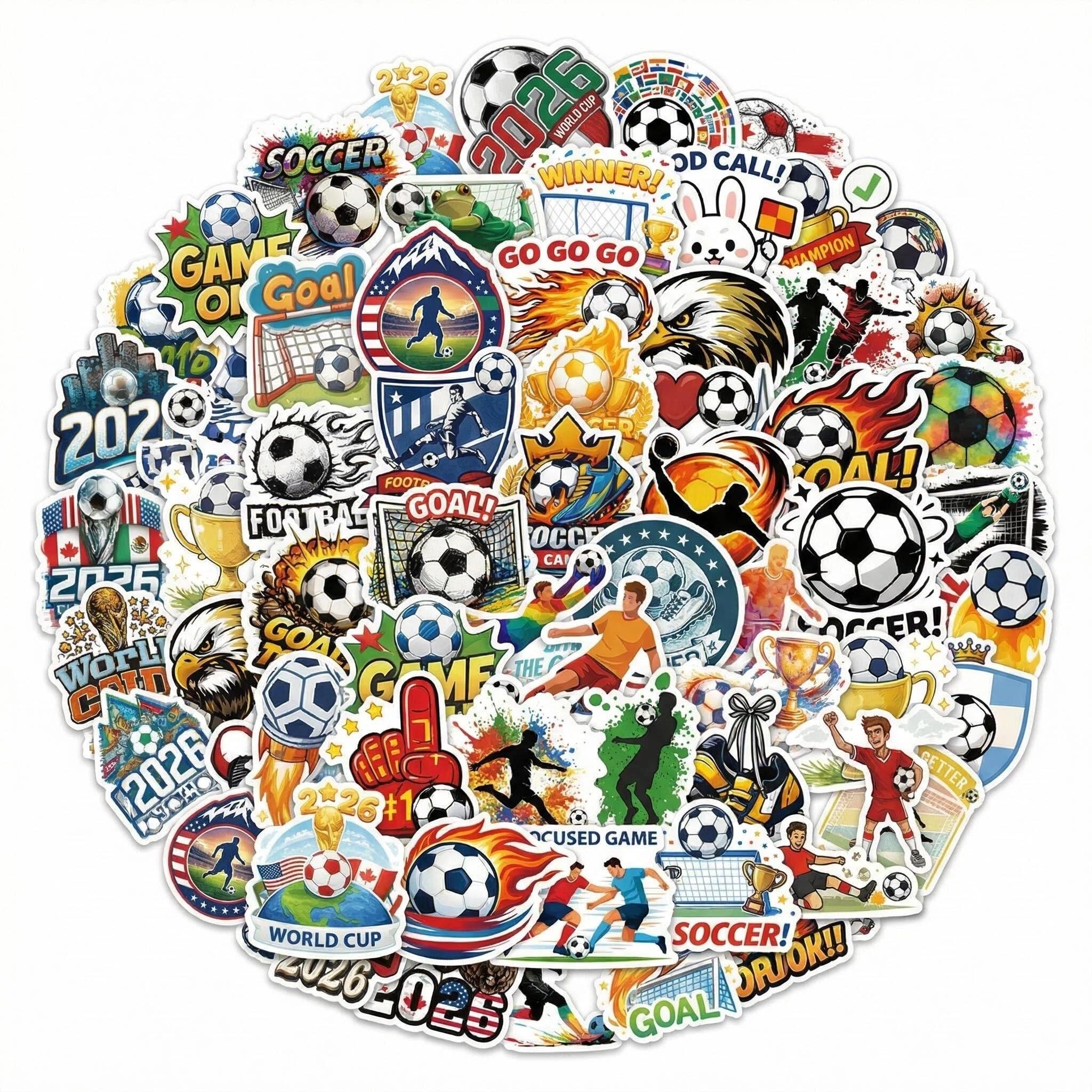 100Pcs 2026 World Football Stickers Waterproof Vinyl Soccer Stickers for Kids Teens Adults Football Fan Decals for Water Bottles Laptop Skateboard Luggage Phone The Big Game Party Supplies Gift