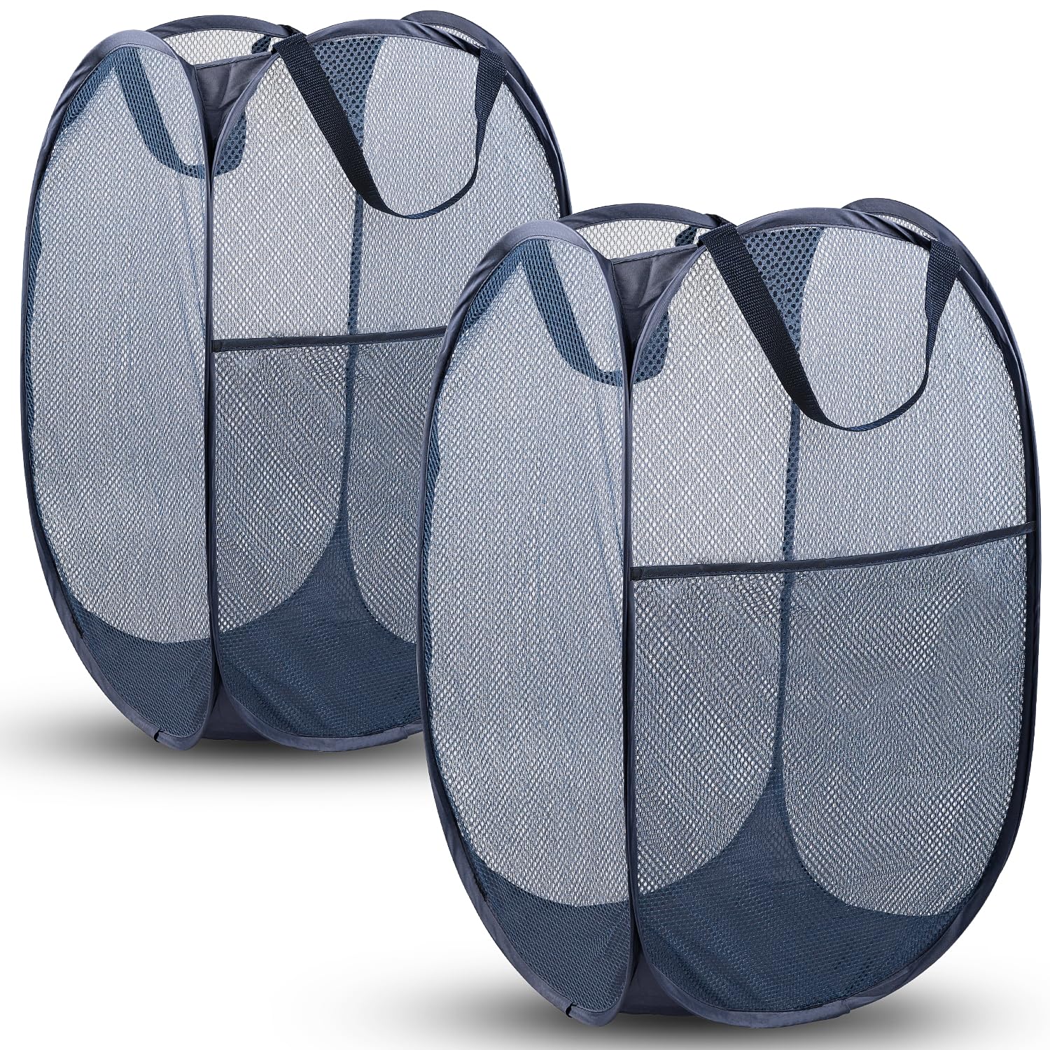 2 Pack Pop Up Laundry Hampers, 70 L Collapsible Foldable Mesh Basket, Blue