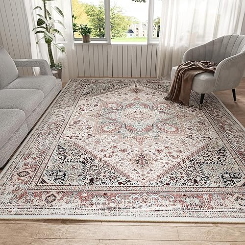 Alfombras de área de 8 x 10 pies gruesos con parte trasera antideslizante, estilo bohemio, lavable, alfombra vintage para interiores, alfombra de
