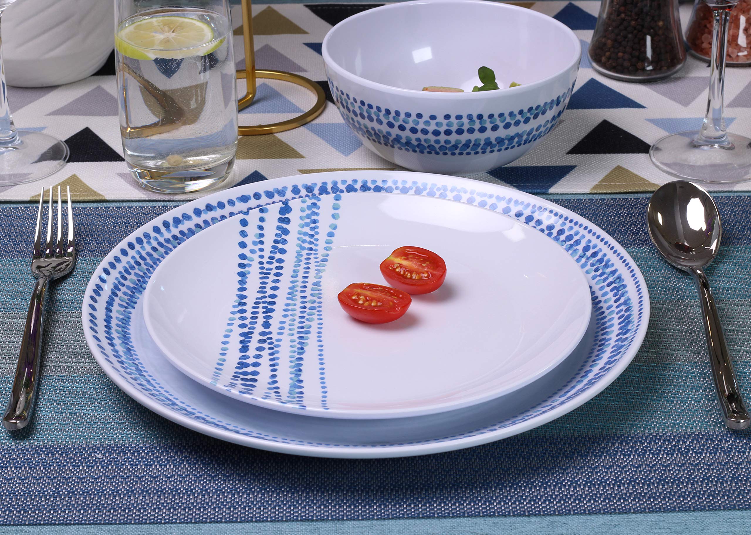 Melamin-Geschirr-Sets, Teller und Schüssel-Sets, Geschirrset für 4, Outdoor-Geschirr-Sets, Camping-Geschirr, unzerbrechlich, spülmaschinenfest, BPA-frei (Regentropfen)