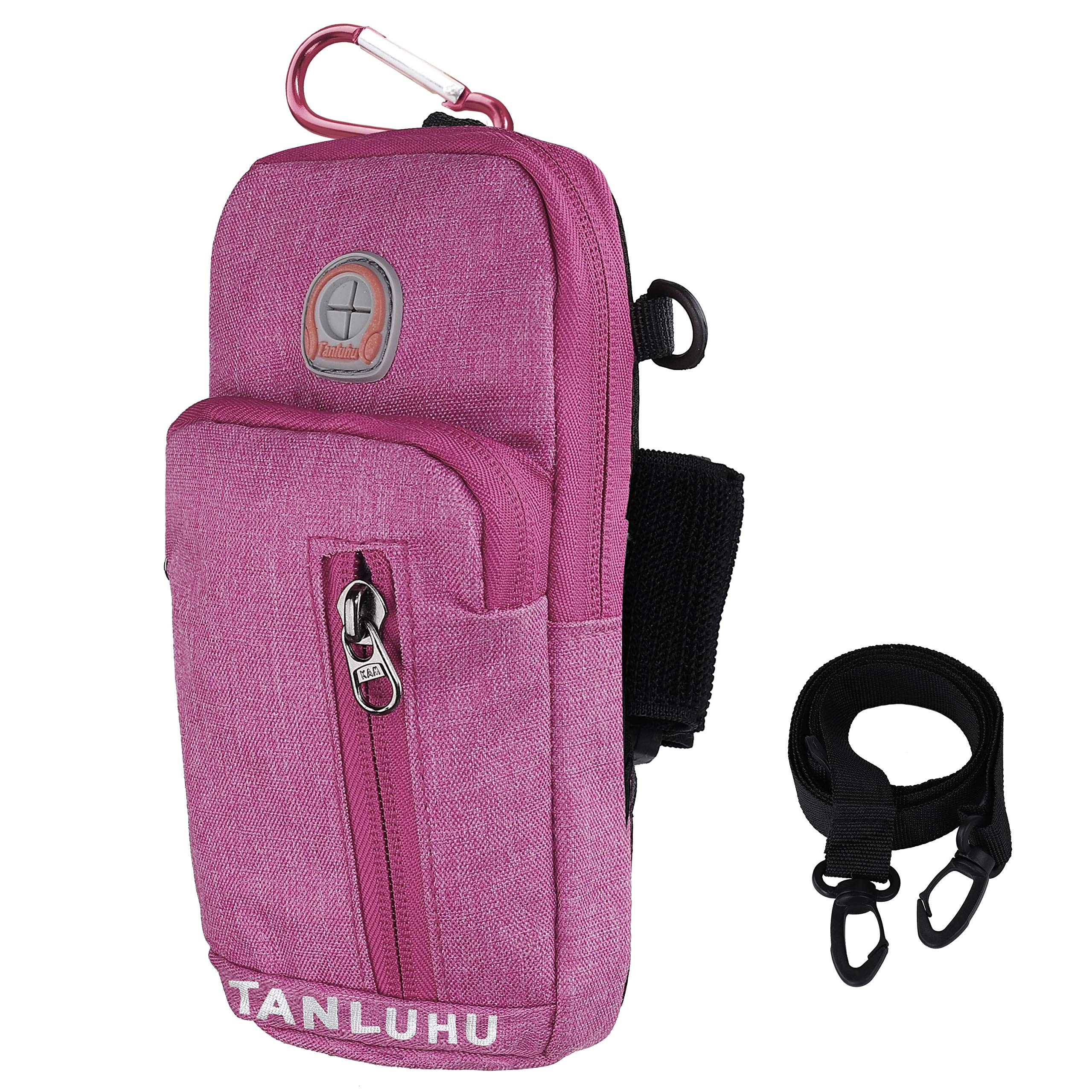 Brassard de Sport Universel Sac de Bras de Sport Réglable Bras de Gymnastique Étui de Poche Bandoulière Sac de Passeport de Voyage pour iPhone, Samsung, Huawei (Rose Rouge)