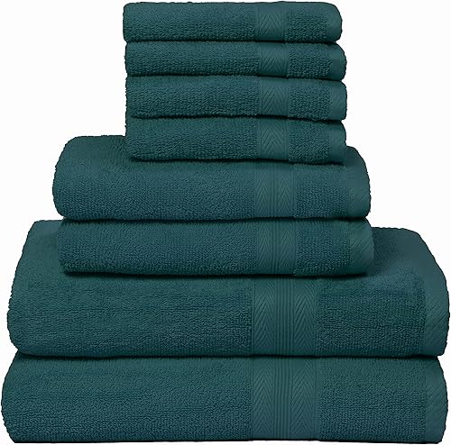BOUTIQUO Juego de toallas de 8 piezas 100% algodón hilado en anillo, 2 toallas de baño de 27 x 54 pulgadas, 2 toallas de mano de 16 x 28 pulgadas y