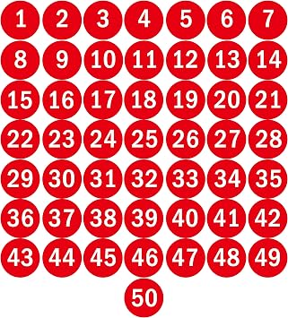 NAVADEAL 2" & 3 Round Number 1-50 Adhesive Stickers in Blue, Red, Black, Green - Inventory Storage Labels, Great for Marking Bins or Toolbox for Daily Use in School, Office, Workshop
